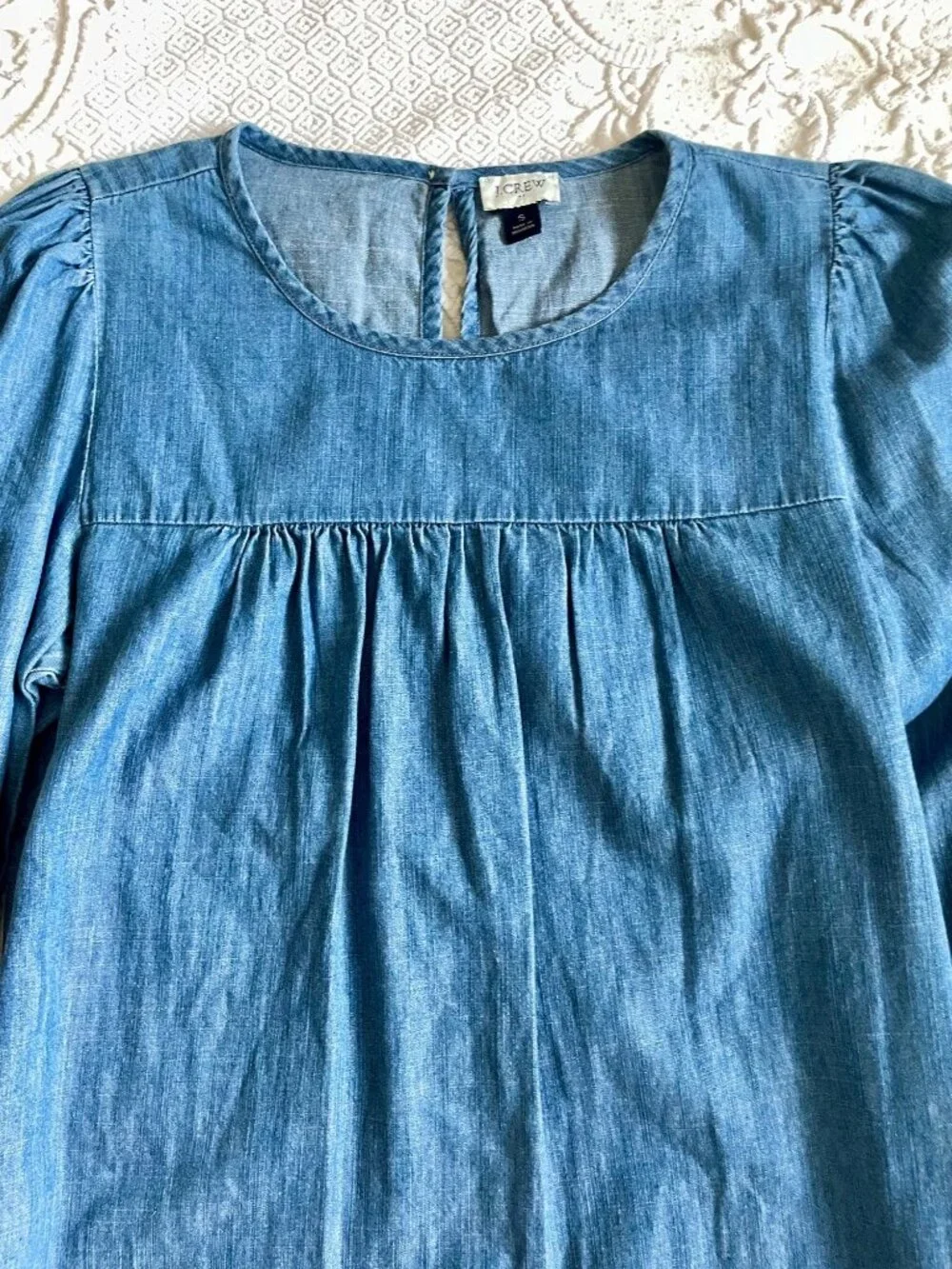 NWT J. Crew Cottage Chambray Puff-Sleeve Top Size Small